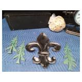 Metal wall decor, clock, cork holder trees, and symbol