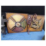 Metal plaques, candle holder, plant hangers and candle lantern