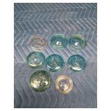 Vintage blue, green and clear glass canning jar lids