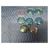 Vintage blue, green and clear glass canning jar lids