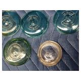 Vintage blue, green and clear glass canning jar lids