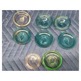 Vintage blue, green and clear glass canning jar lids