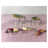 Lot of 5 Collectible Fishing Lures - Some are Wood