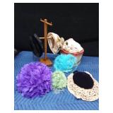 7 Vintage hats, hat rack and hat box