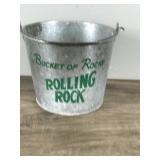 Collectible Rolling Rock “Bucket of Rocks” Galvanized Beer Ice Bucket with Handle
