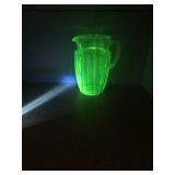 Collectible Uranium Glass Pitcher - Glows Green when hit with a Black Light