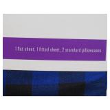 Queen Microfiber Sheet Set Blue/Black Gingham - Room Essentials