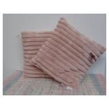 2 Textured Faux Fur Decorative Pillow in Pastel Pink