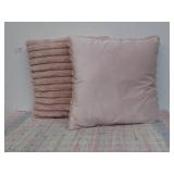 2 Textured Faux Fur Decorative Pillow in Pastel Pink