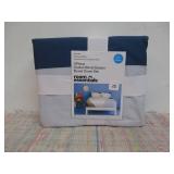 Full/Queen Cotton Blend Sateen Duvet Cover and Sham Set Ivory/Light Blue/Khaki Geo