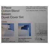 Full/Queen Cotton Blend Sateen Duvet Cover and Sham Set Ivory/Light Blue/Khaki Geo