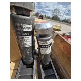 Lot of Fire Extinguishers, Forklift Jacks, Parker Hose Crimper, & Plastic Totes