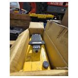 Lot of Fire Extinguishers, Forklift Jacks, Parker Hose Crimper, & Plastic Totes