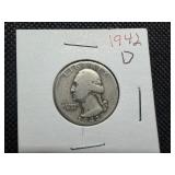 1942 D Silver Washington Quarter