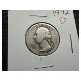 1942 D Silver Washington Quarter