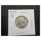 1953 D Silver Washington Quarter