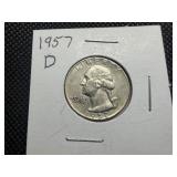 1957 D Silver Washington Quarter