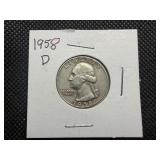 1958 D Silver Washington Quarter
