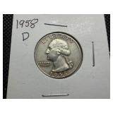 1958 D Silver Washington Quarter