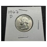 1962 D Silver Washington Quarter