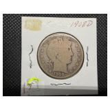1908 D Barber Silver Half Dollar