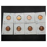 Eight Lincoln Pennies From the 1980's Marked BU/Proof When Purchased