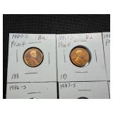 Eight Lincoln Pennies From the 1980's Marked BU/Proof When Purchased