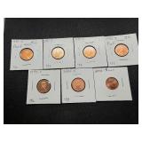 Seven Lincoln Memorial Pennies from the 90's and 00's Marked BU/Proof When Purchased