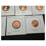 Seven Lincoln Memorial Pennies from the 90's and 00's Marked BU/Proof When Purchased