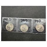 Three 1979 D Susan B Anthony Dollars