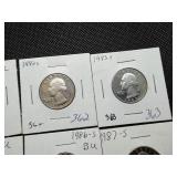 1980 S -1987 S Washington Quarters Some Marked BU (8 Coins)