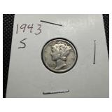 1943 S Silver Mercury Dime
