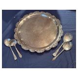 Silver Plated Serving Tray (19') with 4 Serving Utensils