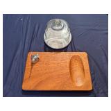 Marble and Glass Cheese Dome with Novel 'Mouse' Wood Serving Board