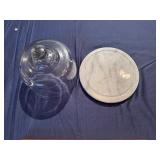 Marble and Glass Cheese Dome with Novel 'Mouse' Wood Serving Board