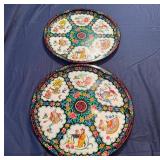 Vintage Daher Decorated Tin Serving Trays Featuring a Colorful Chinoise Inspired Design 16.5'