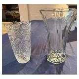 Vintage Crystal Vase, likely Cristal d' Arques France or RCR Italy and Vintage Indiana Hoosier Glasse Vase Clear Hexagon