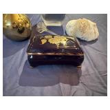 Vintage Blue Porcelain Trinket Box, Gold Bud Vase, Glass Rose, Decorative Coral