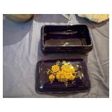 Vintage Blue Porcelain Trinket Box, Gold Bud Vase, Glass Rose, Decorative Coral
