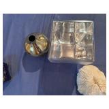 Vintage Blue Porcelain Trinket Box, Gold Bud Vase, Glass Rose, Decorative Coral