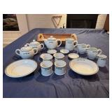 Vintage Ceramic Tea Set with Creamers, Sugar Bowls and Accessories, Presented with Acacia Wood Desert Tray