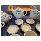 Vintage Ceramic Tea Set with Creamers, Sugar Bowls and Accessories, Presented with Acacia Wood Desert Tray