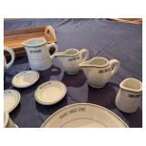 Vintage Ceramic Tea Set with Creamers, Sugar Bowls and Accessories, Presented with Acacia Wood Desert Tray