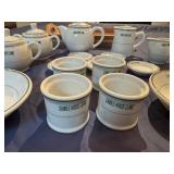 Vintage Ceramic Tea Set with Creamers, Sugar Bowls and Accessories, Presented with Acacia Wood Desert Tray