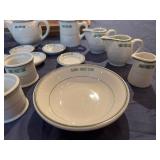Vintage Ceramic Tea Set with Creamers, Sugar Bowls and Accessories, Presented with Acacia Wood Desert Tray
