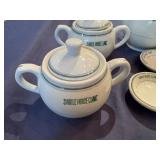 Vintage Ceramic Tea Set with Creamers, Sugar Bowls and Accessories, Presented with Acacia Wood Desert Tray