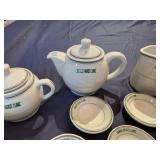 Vintage Ceramic Tea Set with Creamers, Sugar Bowls and Accessories, Presented with Acacia Wood Desert Tray