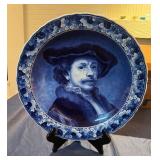 Self-Portrait of Rembrandt - Blue and White Royal Delft Wall Charger 16.5'