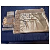 Elegant Gold Satin Tablecloth, Napkins, Napkin Rings, Set of Tall Stirrers