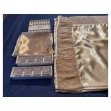 Elegant Gold Satin Tablecloth, Napkins, Napkin Rings, Set of Tall Stirrers